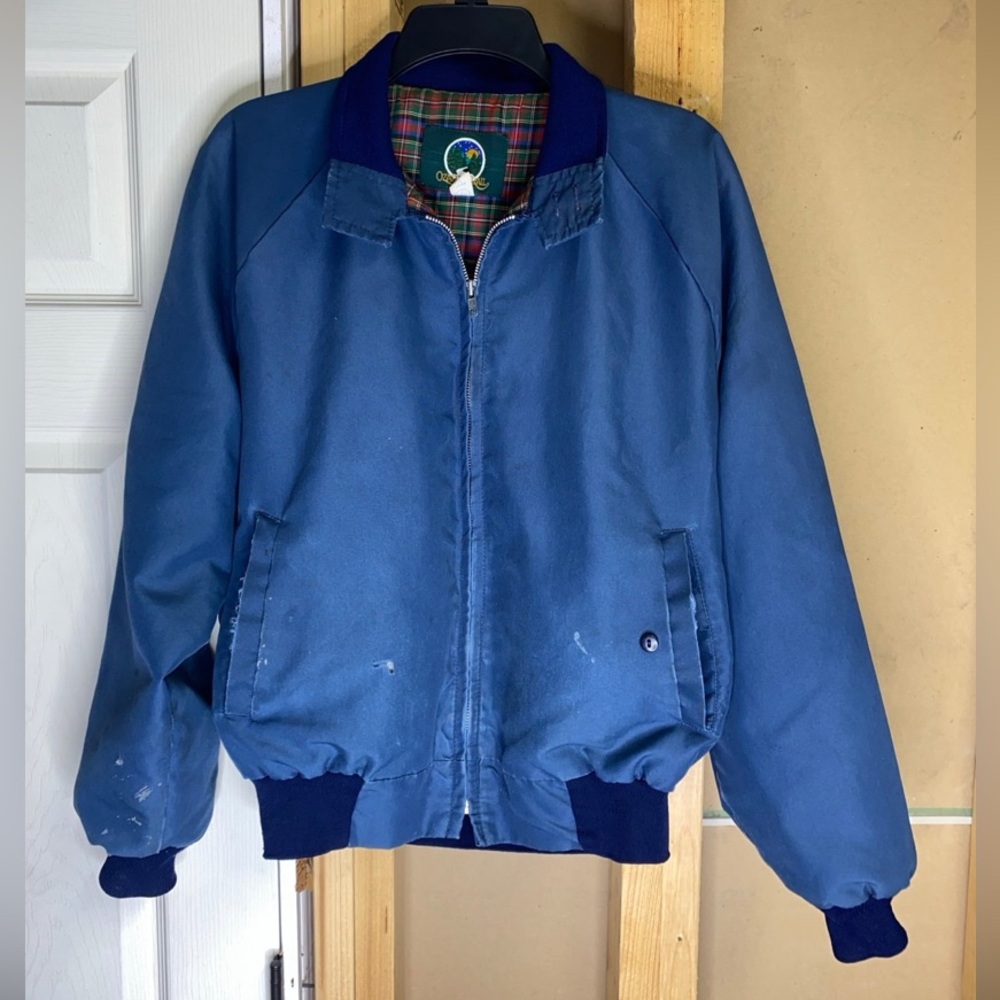 VTG Ozark Trail jacket Mens Large Navy Blue Soft Shell Made USA Zip Up Collar